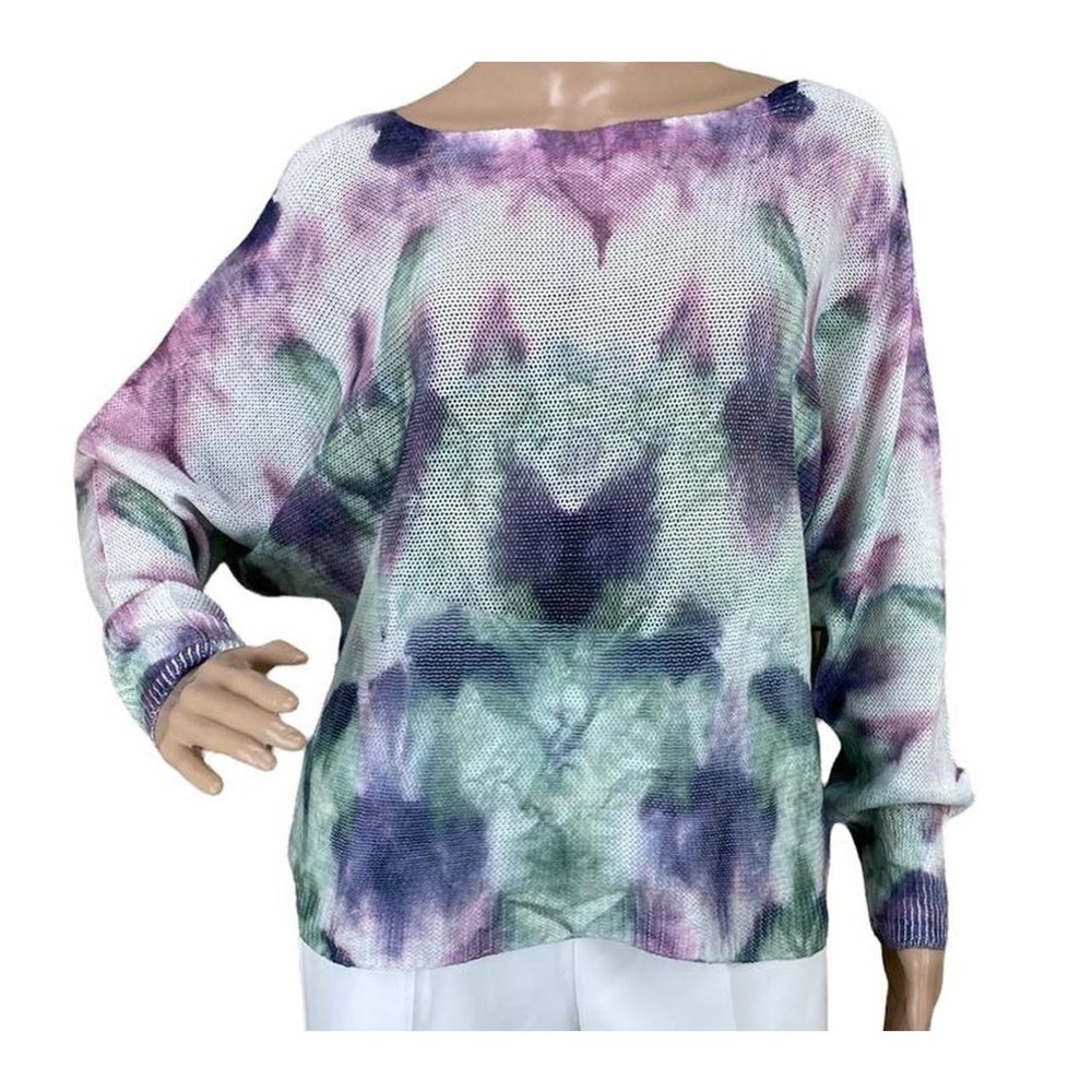 Anna Melani tie dye Water Color open knit sweater Size  large Made In Italy